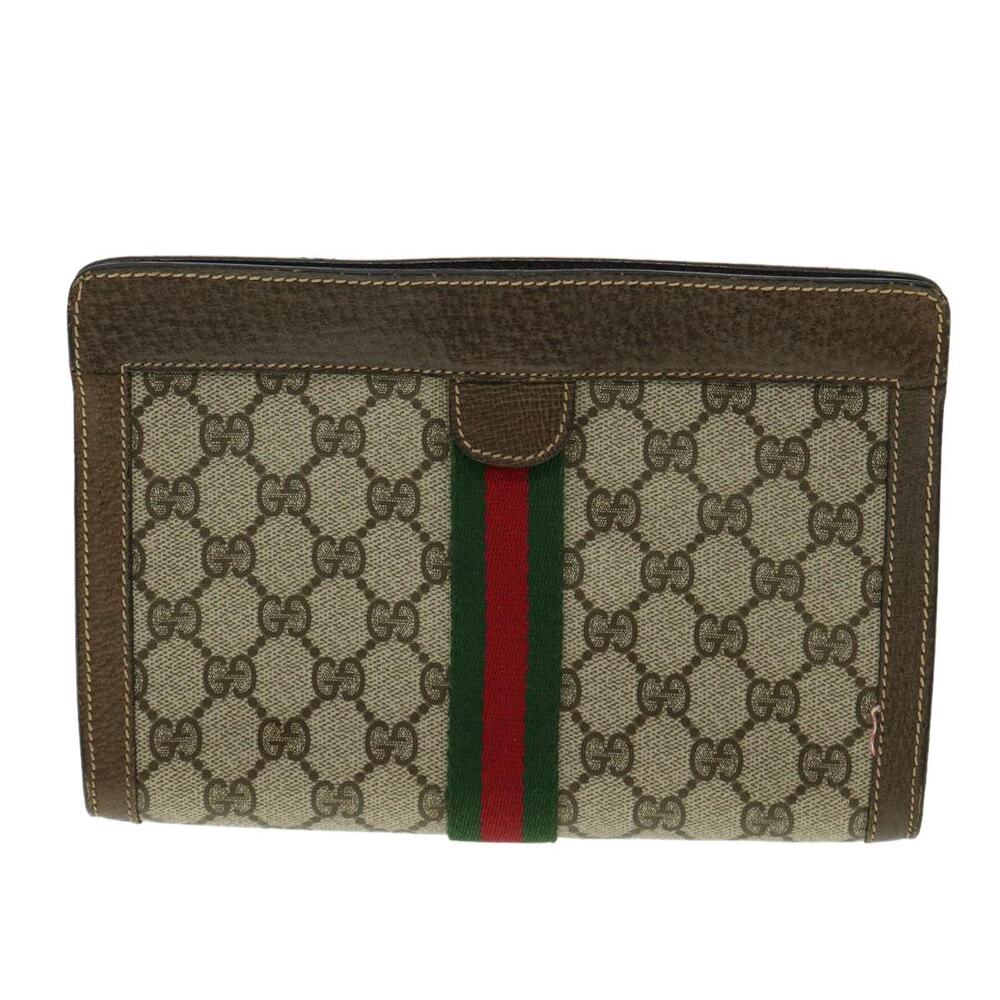 GUCCI GG Canvas Web Sherry Line Clutch Bag Beige Red Green - Picture 2 of 16